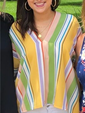 Karlie Yellow Multi-Stripe V-Neck Top